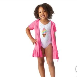 Flapdoodles 2-piece Swim Set Ice Cream Swimsuit and pink cover up